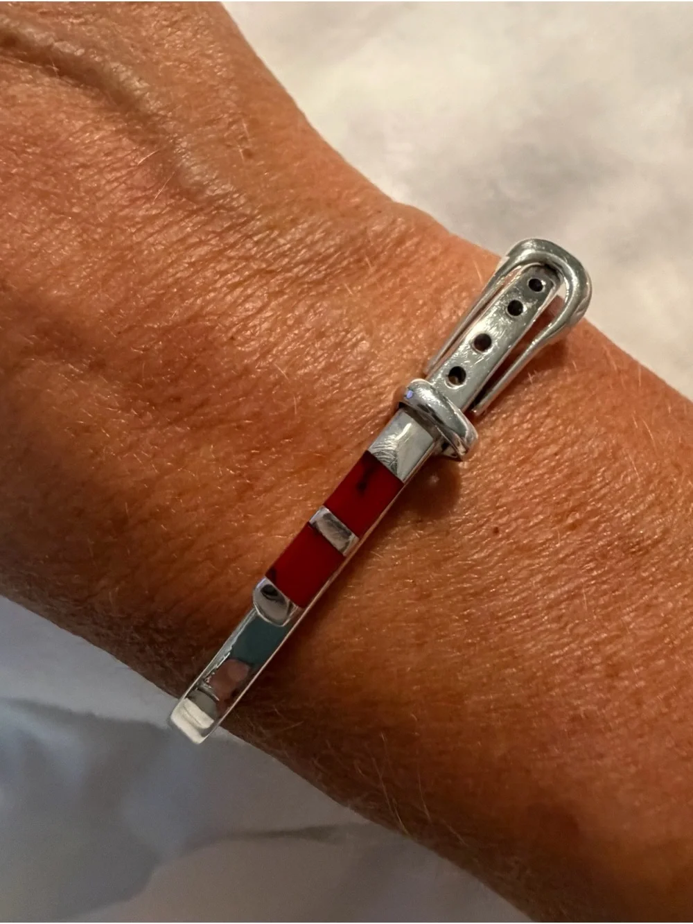 Silver Bracelet with Red Inlay - Women Jewelry